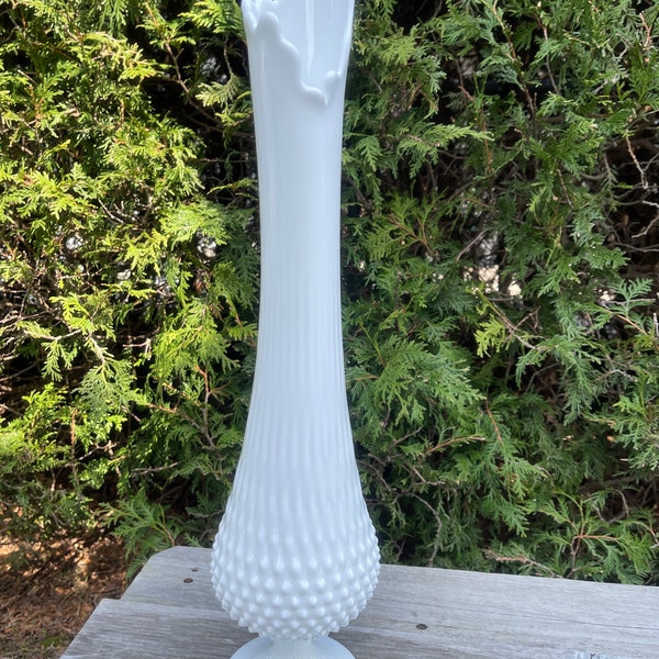 Milk glass swung vase,  Fenton hobnail, Stretch Vase, Vintage Glass, Pedestal Vase 21.5 inches tall
