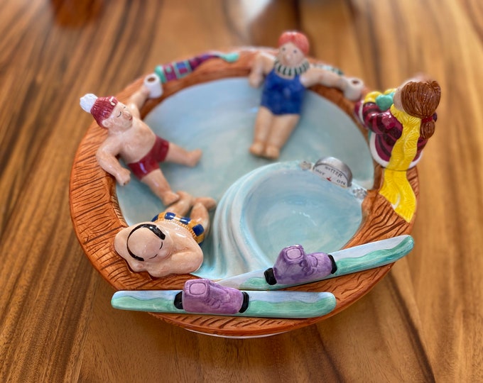 Vintage Lotus Chip / Dip Swimming Pool Ceramic Bowl Summer Novelty 12