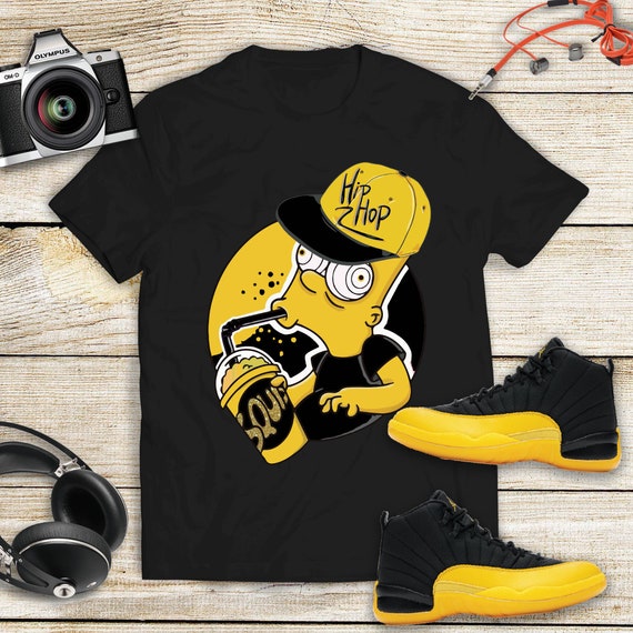 Jordan 12 Retro Black University Gold Tshirt outfit Unisex | Etsy