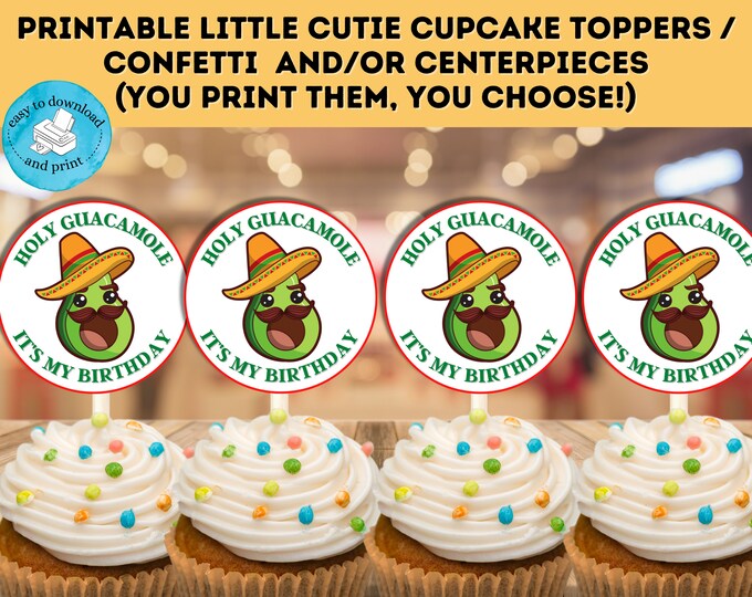 Printable Holy Guacamole Cupcake Toppers Instant Download Fiesta ...