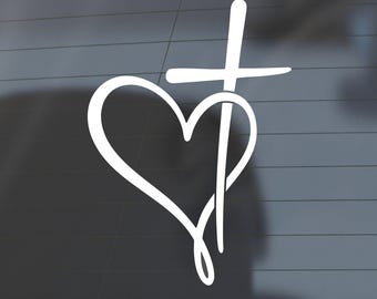 Vinilo adhesivo con cruz en forma de corazón, pegatina de fe cristiana, gráfico para ventana de coche con el amor de Jesús.