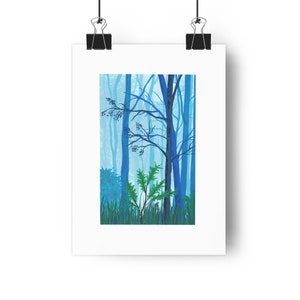 Blue Dawn Forest gouache painting print