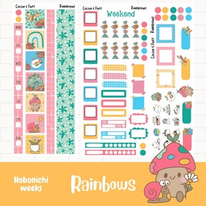 Rainbows Planner Sticker Kit, Hand Drawn Stickers, Hobonichi Weeks Stickers, Hand Drawn Art, Summer Sticker, Micro Planner Sticker Kit