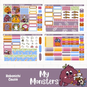 My Monsters Planner Sticker Kit, Hand Drawn Stickers, Hobonichi Cousin Planner, Hand Drawn Art, Autumn Stickers, A5 Planner Sticker Kit