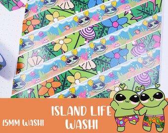 Island Life Pattern Washi Tape / Scuba diving / floral Washi for Stationery, Scrapbooking and Journaling, Hand Drawn Tropical Washi Tape