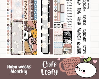 Cafe Leafy Hobonichi Weeks Planner Stickers, Monthly Sticker Kit,  Hand Drawn Art, Coffee Shop Planner Stickers, Hobo Weeks Monthly Kit