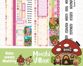 Mooshi Village Hobonichi Weeks Planner Stickers, Monthly Sticker Kit,  Hand Drawn Art, Summer Fun Planner Stickers, Hobo Weeks Monthly Kit