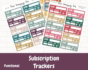 Planner sticker functionals, Subscription Trackers, Seasonal colors, functionals for planners, Planner stickers, Tracker boxes