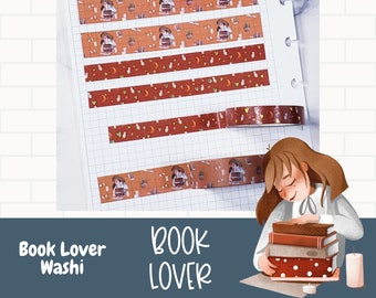 Taśma washi inspirowana wzorem Book Lover (15 mm/10 m) / Reading Washi do artykułów piśmiennych, scrapbookingu i prowadzenia dzienników