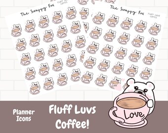 Fluff Loves Coffee Doodle Icons/ Icon planner stickers