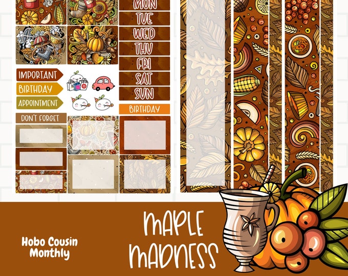 Maple Madness Monthly planner stickers, Planner sticker kit, Fun Bright  Fall stickers, Standard Vertical Monthly sticker kit, Autumn Monthly