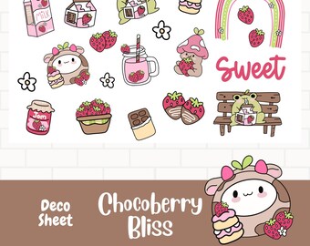 Chocoberry Bliss Deco & Washi Planner Stickers, Weekly Sticker Kit,  Hand Drawn Art, Cute Summer Planner Stickers, Journal Stickers