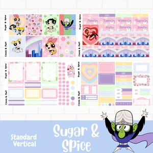 Zucker & Gewürz Aufkleber, Planer Aufkleber Kit, Planer Aufkleber Kit, 90er Jahre Cartoons Aufkleber, Handgezeichnete Aufkleber, Superheld Aufkleber