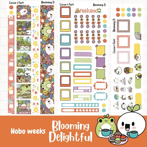 Blooming Delightful Hobonichi Weeks Planner Stickers, Weekly Sticker Kit,  Hand Drawn Art, Spring Planner Stickers, Hobo Weeks Kit