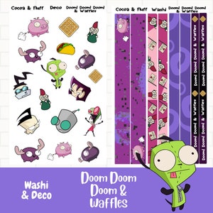 Doom Doom Doom & Waffles Planner Stickers, Journaling Stickers, Washi and Deco, Hand drawn Characters, 90's Cartoon Stickers