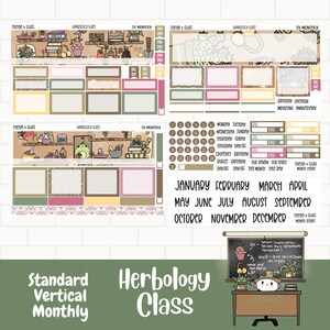 Autocollants pour agenda de cours de botanique, kit d'autocollants mensuels verticaux standard, personnages dessinés à la main, autocollants pour agenda de cours de magie