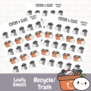 Recycle Belaubte Planer Symbole, Handgezeichnete Aufkleber, Belaubte Planer Symbole, Wiederverwendung Planer Symbole, Papierkorb Symbole