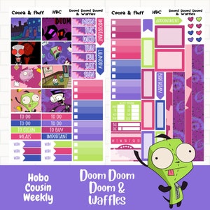 Doom Doom Doom & Waffles Planner Stickers, Hobonichi Cousin Sticker Kit, Hobo Weekly, Hand drawn Characters, 90's Cartoon Hobo Stickers