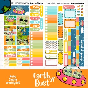 Kit de pegatinas semanales de Earth or Bust Hobo Cousin / Pegatinas para el planificador de campamento de verano / Lindos extraterrestres para acampar / Pegatinas para acampar y pescar