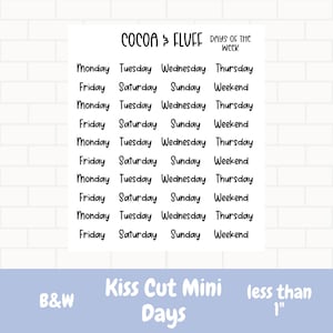 Mini Days Of The Week Script Stickers, Scripts, Micro Planner Script Stickers, Scripts, Planner Scripts
