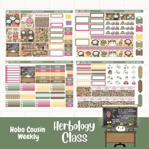 Kräuterkunde-Klassenplaner-Aufkleber, Hobonichi Cousin wöchentliche Aufkleber-Kit, handgezeichnete Charaktere, magische Aufkleber, niedliche handgezeichnete Aufkleber
