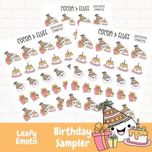 Happy Birthday Leafy Planner Icons, Hand Drawn Planner Birthday Icons, Leafy Planner Icons, Birthday Sampler