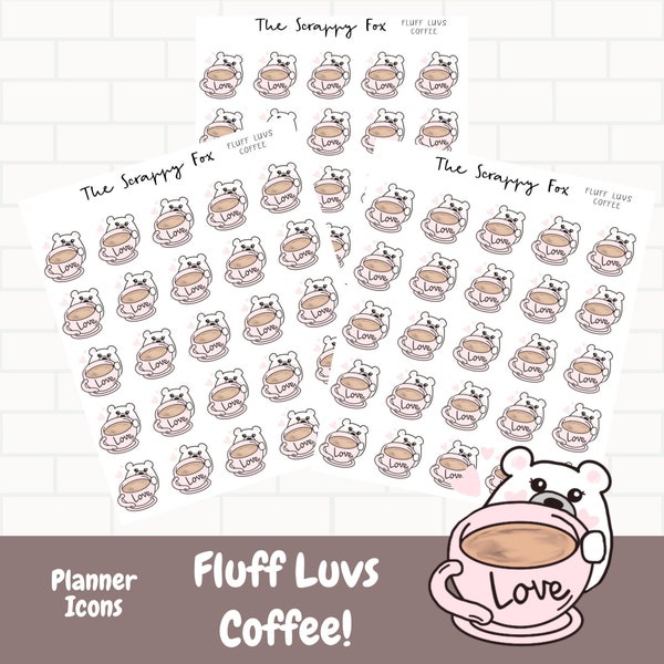 Fluff Loves Coffee Doodle Icons/ Icon planner stickers