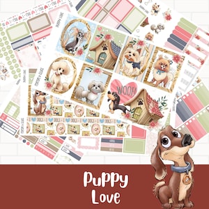 Zestaw naklejek tygodniowych Puppy Love / Naklejki do planera dla miłośników zwierząt / Naklejki do planera / Naklejki ze słodkimi zwierzętami