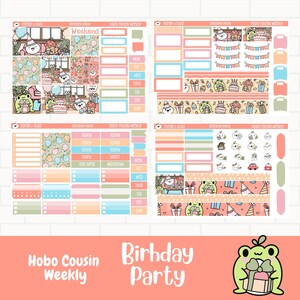 Stickers pour agenda de fête d'anniversaire, Kit d'autocollants hebdomadaires Hobonichi Cousin, Personnages dessinés à la main, Stickers amusants d'anniversaire, Stickers mignons dessinés à la main