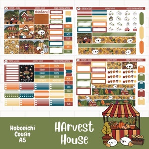 Harvest House planner stickers, Hobonichi neef sticker kit, hobo wekelijks, handgetekende personages, herfst eerlijke hobo stickers