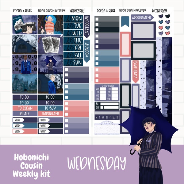 Wednesday Planner Stickers, Nevermore Academy Hobonichi Cousin Sticker Kit, Weekly Hobonichi Stickers, Weekly Sticker kit,