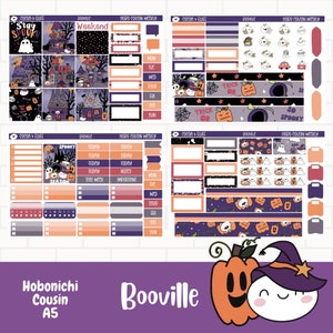 Stickers pour agenda Booville, Kit d'autocollants Cousin Hobonichi, Hobo hebdomadaire, Personnages dessinés à la main, Stickers Halloween, Stickers Halloween mignons