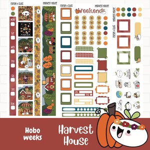 Harvest House Hobonichi Weeks Planner Stickers, Weekly Sticker Kit, Fall Stickers, Hand Drawn Art, Autumn Planner Stickers, Hobo Weeks Kit