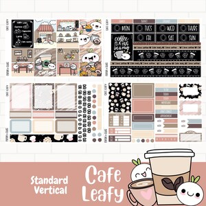 Cafe Leafy planner stickers, Planner sticker kit, Koffie sticker kit, Planner sticker mini kit, Koffiehuis Stickers, Handgetekende karakters
