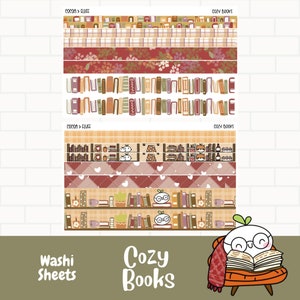 Adesivos washi de livros aconchegantes, folhas de washi desenhadas à mão, washi de leitura, adesivos de planejador, adesivos de amantes de livros, personagens desenhados à mão
