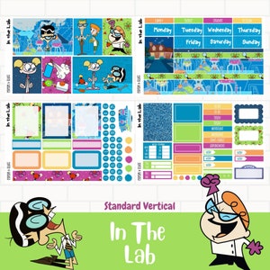In The Lab Standard Vertical Stickers, Cartoon Planner Stickers, Dexter Weekly 7 x 9  Stickers, Weekly Sticker kit, Exclusive Art