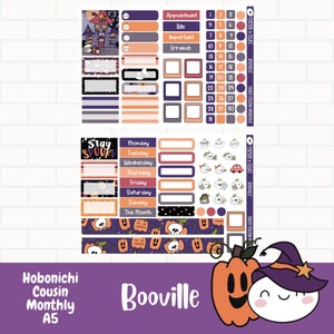 Stickers pour agenda Booville, Kit d'autocollants Cousin Hobonichi, Hobo du mois, Personnages dessinés à la main, Stickers Halloween, Stickers Halloween mignons