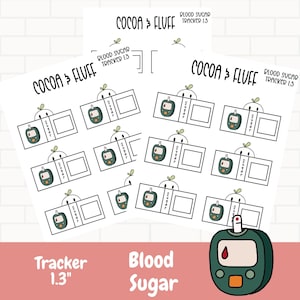 Blutzucker-Tracker, Blatt-Planer-Symbole, handgezeichnete Aufkleber, Gesundheits-Tracker, Blatt-Tracker-Aufkleber