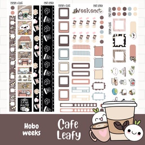 Cafe Leafy Hobonichi Weeks Planner Stickers, Weekly Sticker Kit, Coffee Stickers, Hand Drawn Art, Cafe Planner Stickers, Hobo Weeks Kit