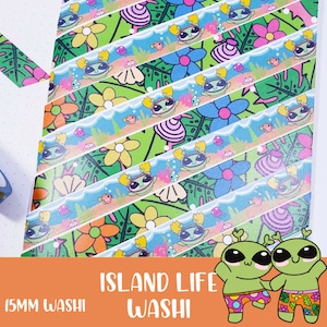 Island Life Pattern Washi Tape / Gerätetauchen / florales Washi für Schreibwaren, Scrapbooking und Journaling, Handgezeichnetes Tropisches Washi Tape