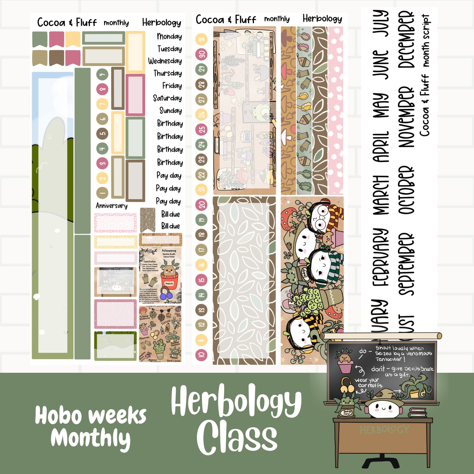 Herbology Class Hobonichi Weeks Planner Stickers, Monthly Sticker Kit ...