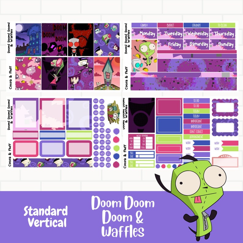Doom Doom Doom & Waffles Planner Stickers, Planner Sticker Kit, Planner ...