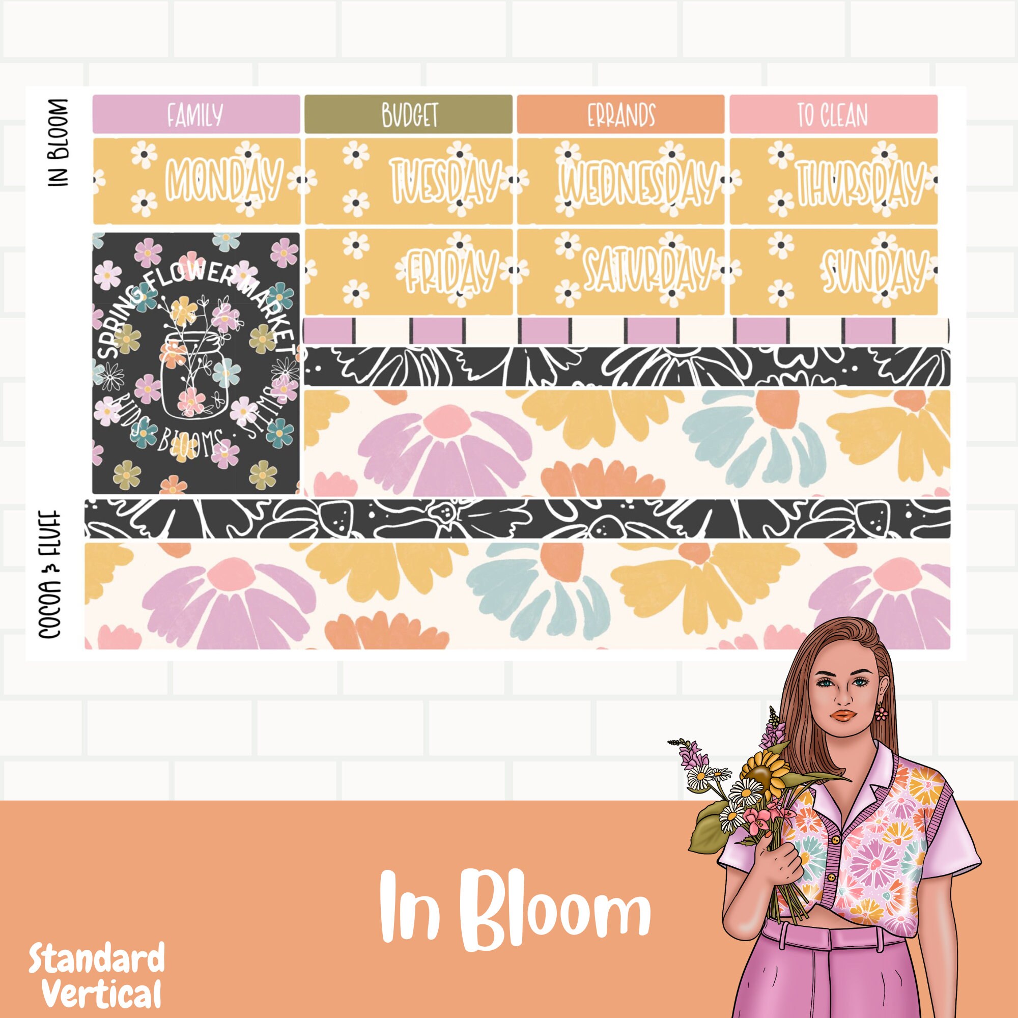 In Bloom Monthly Planner Stickers, Retro Floral Sticker Kit