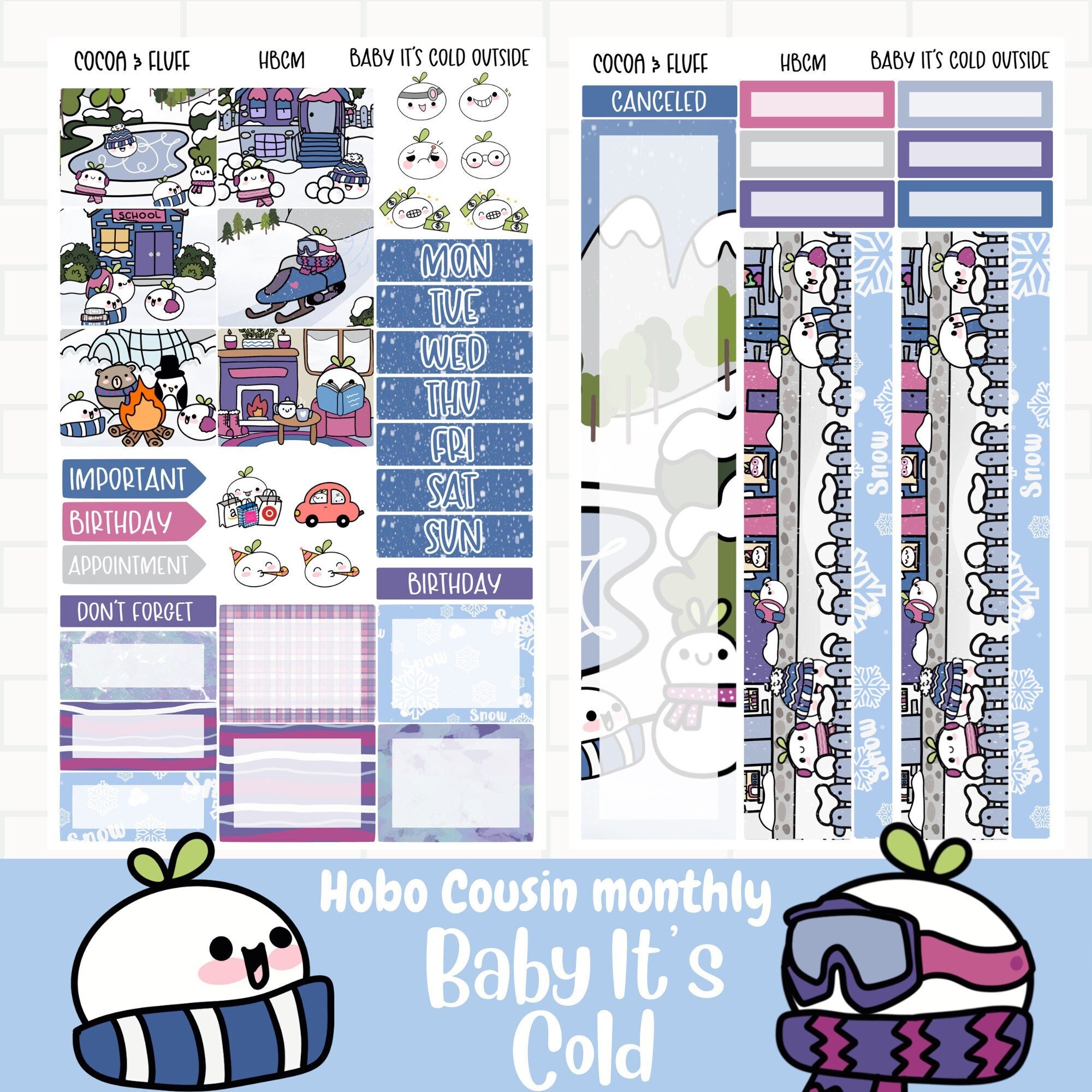 Baby It's Cold Planner Stickers, Hobonichi Cousin Monthly Sticker Kit, Hand  drawn Characters, Winter Stickers, Cute Hand Drawn Snow Stickers