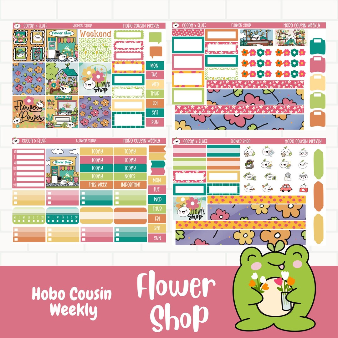 Flower Shop Leafy Planner Stickers, Hobonichi Cousin Weekly Sticker Kit ...