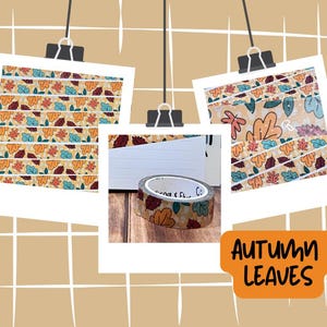 Autumn Leaves Washi Tape, Adhesive Tape, Decorative Tape, Fall Washi, Leaves And Mushrooms Washi Tape, Silver Holo Foiled Washi Tape