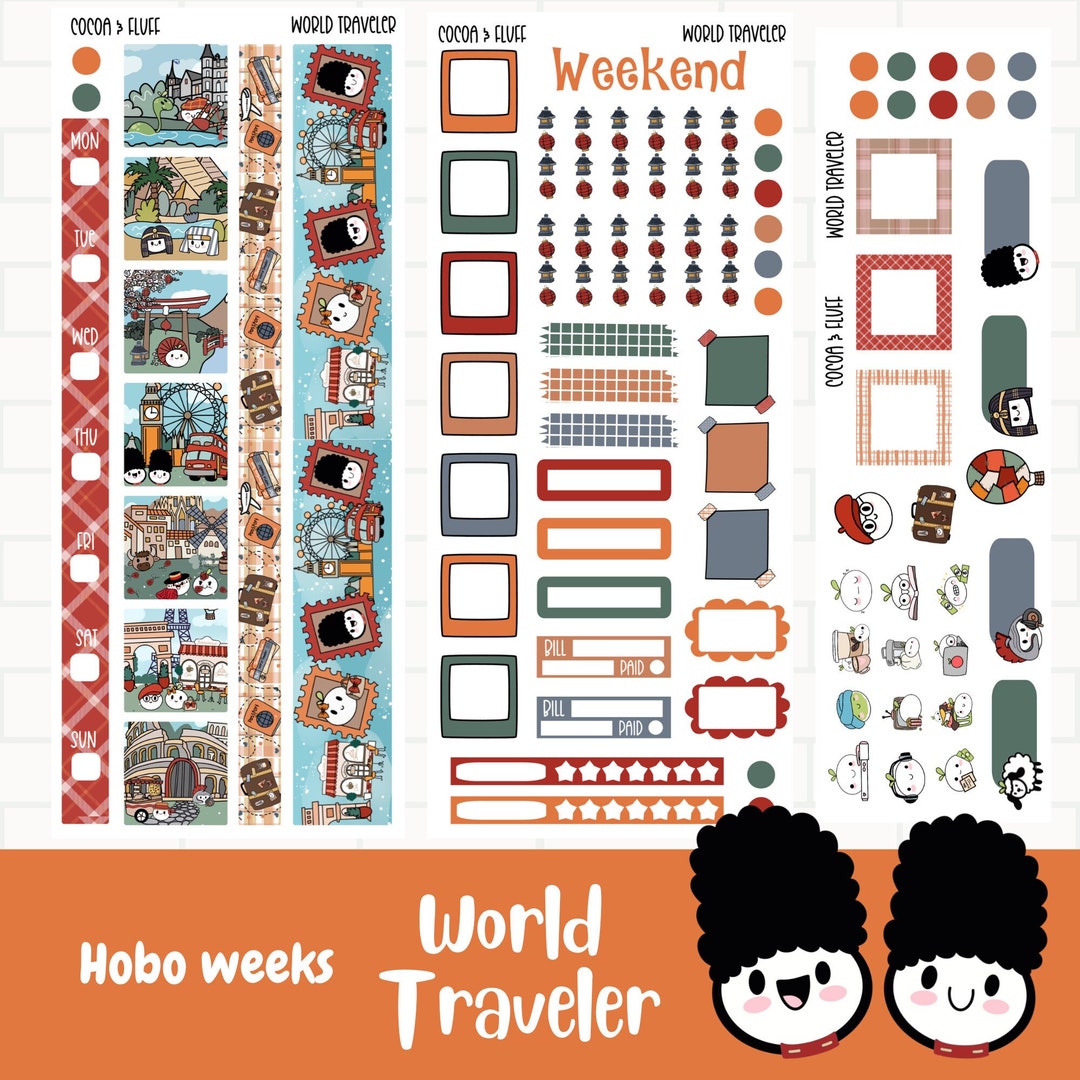 World Traveler Hobonichi Weeks Planner Stickers, Weekly Sticker Kit ...