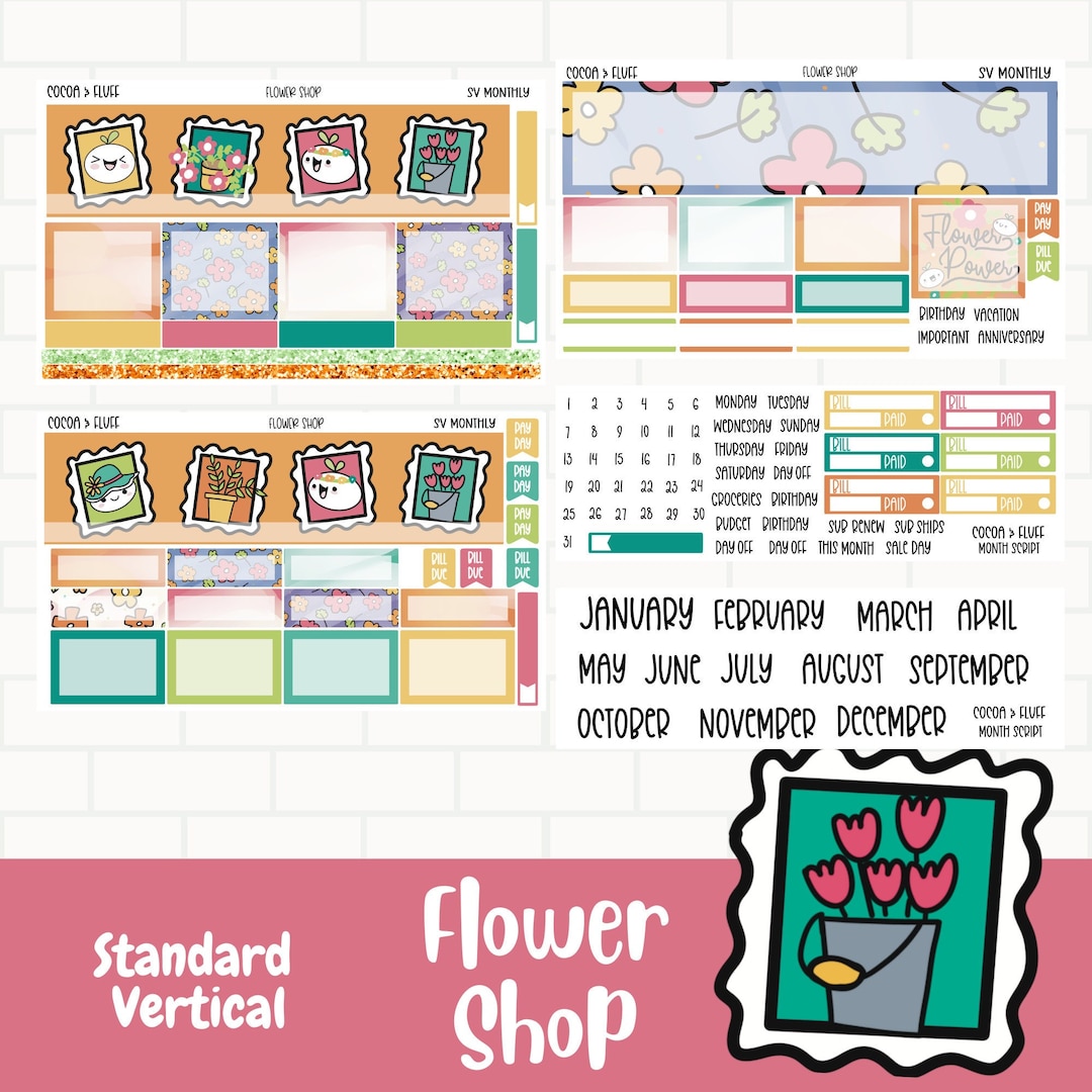 Flower Shop Leafy Monthly Planner Stickers, Planner Sticker Kit, Floral ...