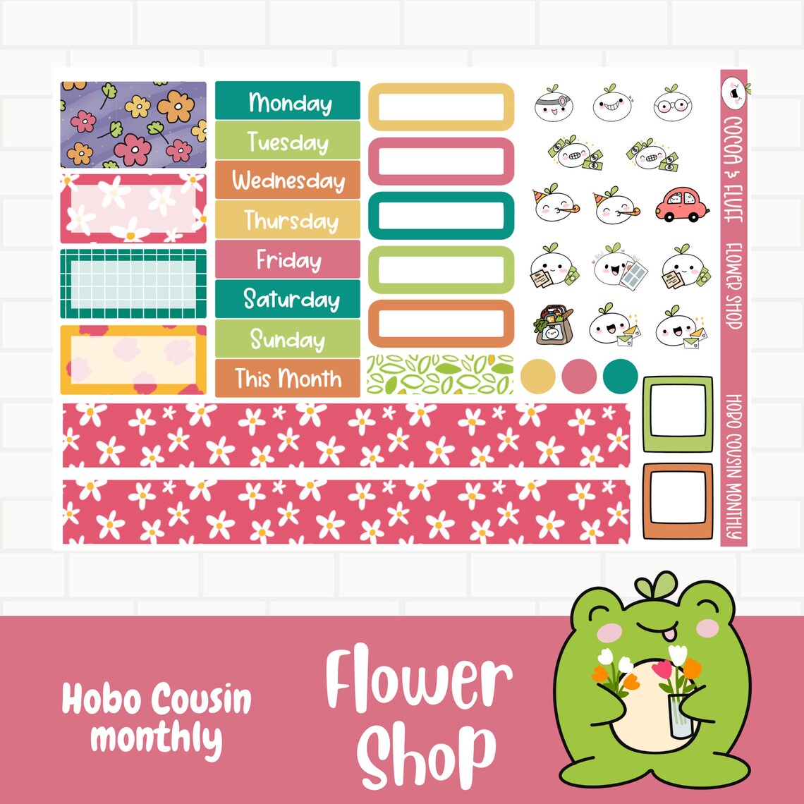 Flower Shop Leafy Planner Stickers, Hobonichi Cousin Monthly Sticker ...