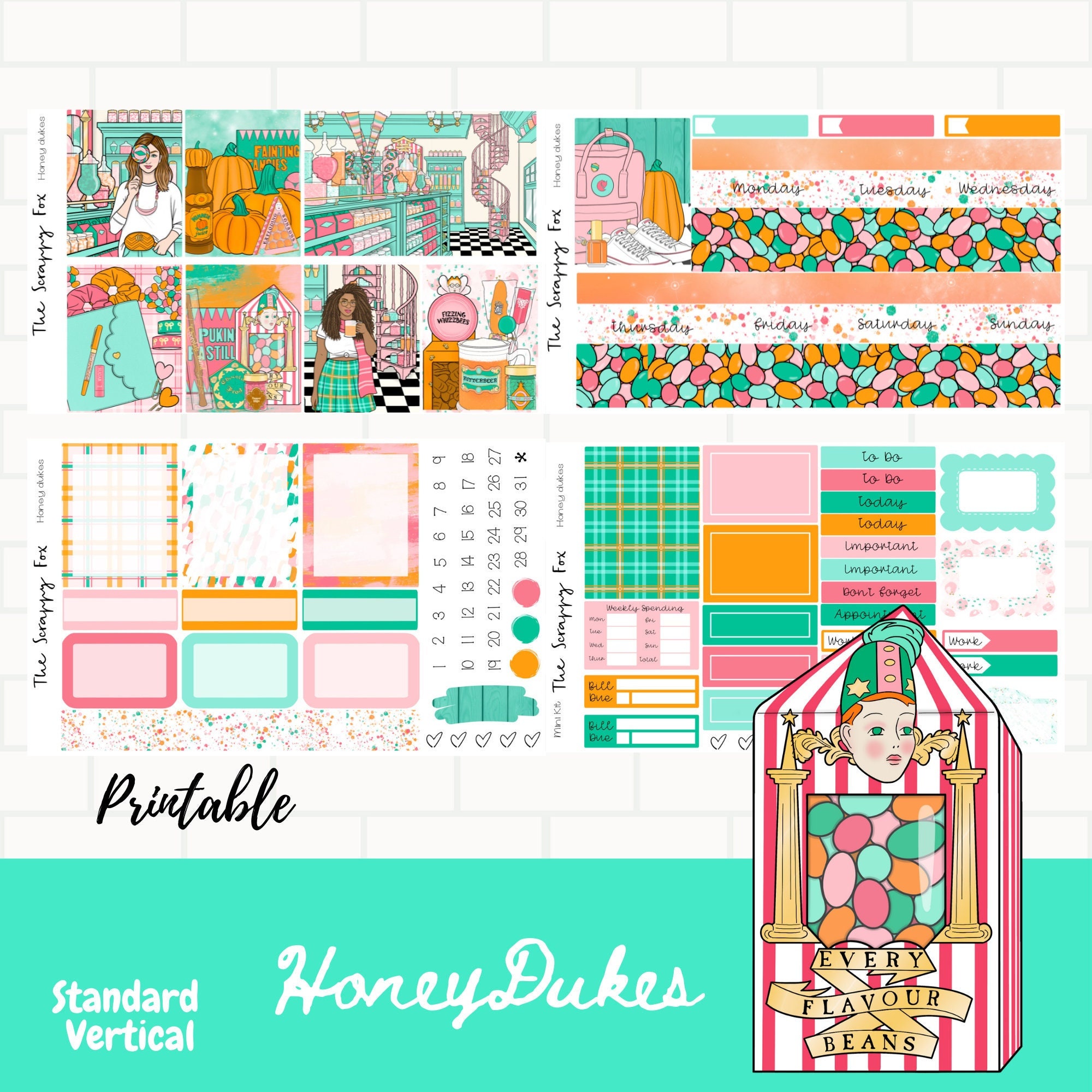PRINTABLE Sticker Kit/ Magic Candy shop/Magic School/ Standard Vertical